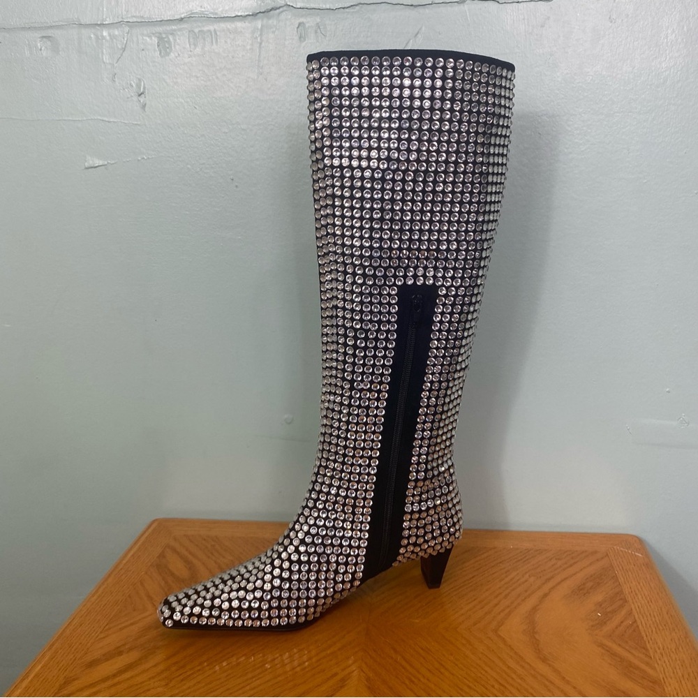 Jeffrey Campbell Crown Jewel Tall Boots Black Embellished Heeled Size 9‎ - Picture 5 of 8